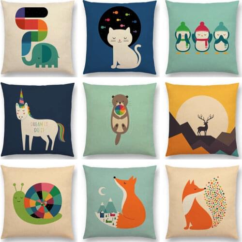 Hot Sale Super Cute Cartoon Animals Reindeer Unicorn Penguin Hedgehog Elephant Fox Cat Snail Colorful Cushion Sofa Throw Pillow