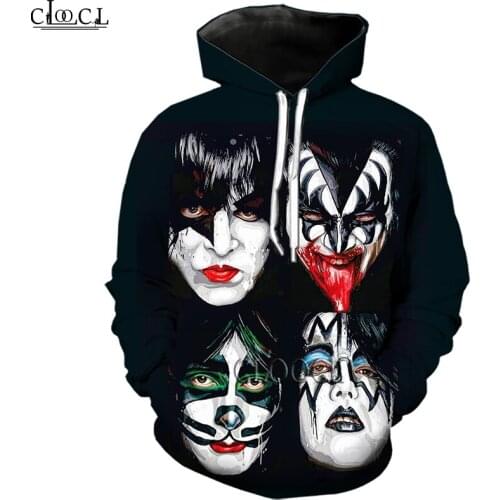 HX Newest Fashion Rock Singer KISS Band 3D Print Men Women Hoodie Unisex Tracksuit Harajuku Hip Hop Tops Drop Shipping