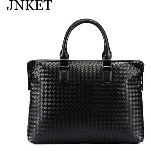 JNKET New Hand-woven Briefcase Shoulder Slanting Crossbody Bag Business Casual Mens Handbag Bag