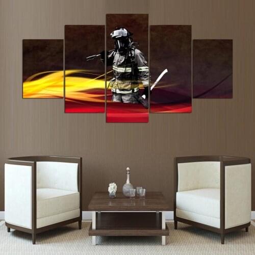 JIE DO ART Home Decor Draw on Canvas Poster and Print Picture Wall 5 Panel Fireman Living Room Decoration