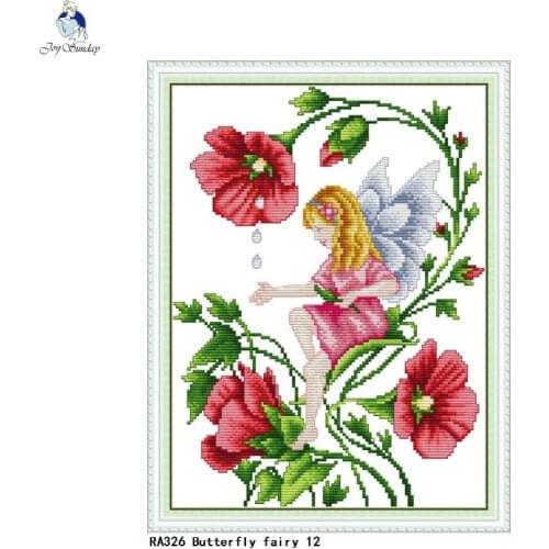 Joy sunday Butterfly fairy Cross Stitch Patterns Counted Printed Canvas DIY Handmade Embroidery Needlework Sets