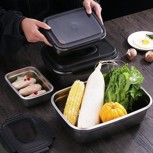 Stainless Steel Storage Box Food Fresh-Keeping Organizers Bins Fridge Containers Large-Capacity Fruit Vegetable Kimchi Storage