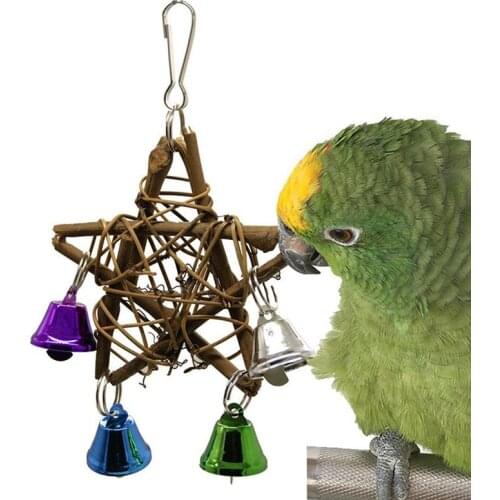 Legendog 1pc Bird Rattan Toy Star Shape Anti-Biting Natural Parrot Chewing Toy Bird Bell Toys Pet Supplies Random Color