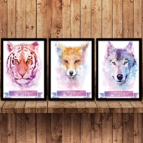 Cartoon Animal Nordic Style Tiger Fox Wolf Prints Canvas Spary Painting Poster Home Wall Decoration Art For Room Unframed
