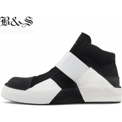 2018 Black&Street New Designer genuine Leather personalized Black And White stripe Patchwork Hip Hop Men Boot