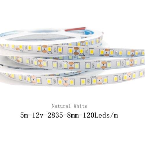 5M LED Strip Light 12V SMD2835 120Leds/m Flexible LED Tape Ribbon Non waterproof Stripe Light for Home Decoration Natural White