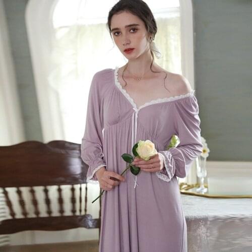 Nightgown Women Nightwear Modal Romantic Sleepwear Dress