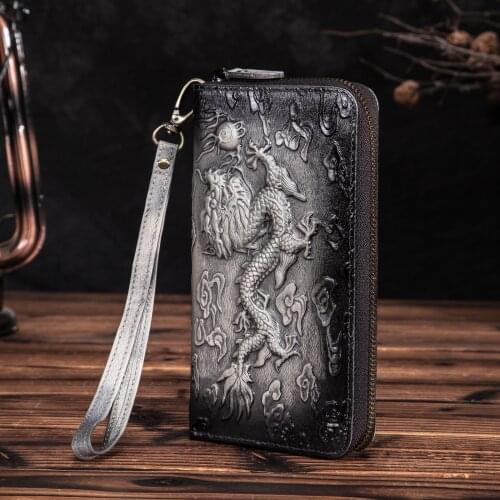 New Design Cattle Male Organizal Fashion Genuine leather Card Holder Checkbook Zipper Around Wallet Purse Clutch Handbag 1016