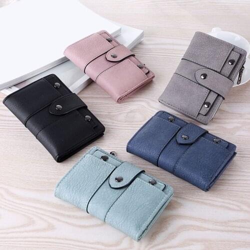 New Vintage Leather Women Female Wallet Coin Purse Small Pocket Wallet Short Rivet Hasp Zipper Handy Clutch Bags Purses