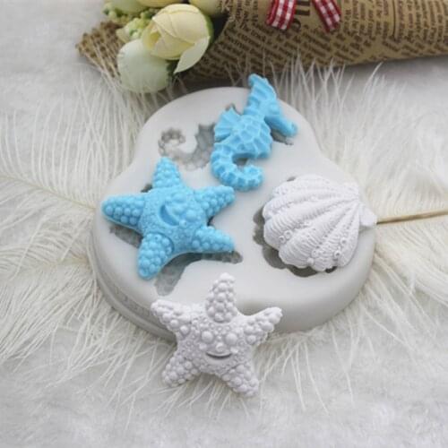 P587 Marine life series seastar sea - sea seastar conch cake - cake silicone mold car hang
