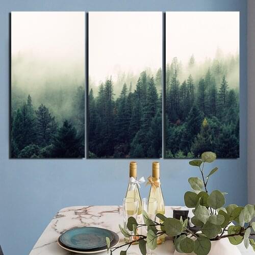 Nordic Decor Foggy Pine Tree Landscape Posters And Prints 3 Panels Wall Art Canvas Painting For Living Room Home Decoration