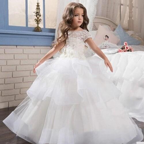 Flower Girl Dresses Princess Dress Lace Appliqué Cascading Sleeveless For Wedding First Holy Communion Dresses