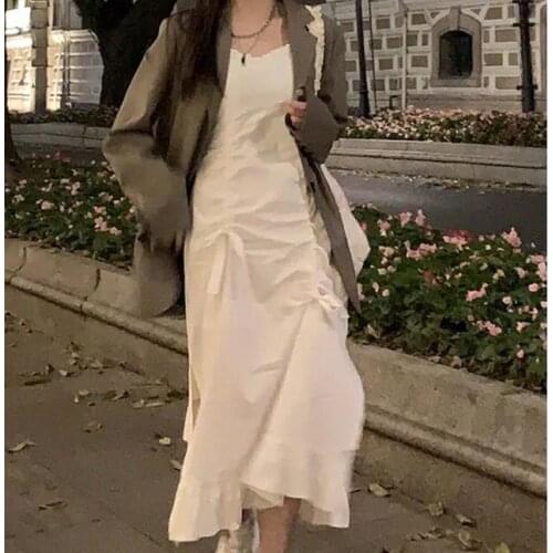 Sleeveless Dress Spring Summer V-neck Spaghetti Strap Soft Loose Korean Style Trendy Streetwear Female Elegant Chic Comfortable