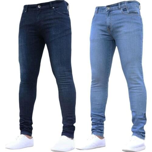 Hot Mens Skinny Jeans Super Skinny Jeans Men Non Ripped Stretch Denim Pants Elastic Waist Big Size European Long Trousers