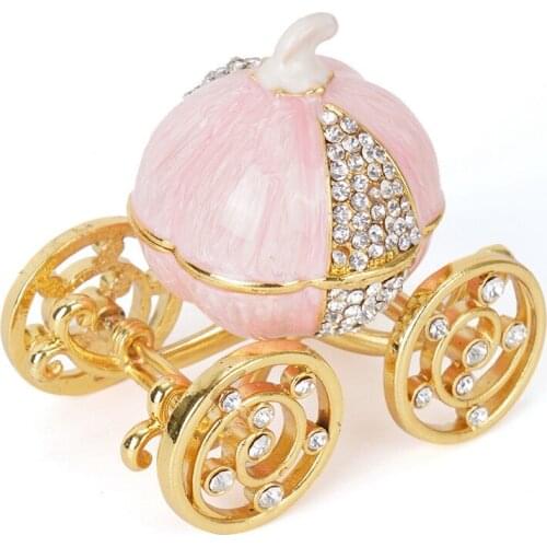 Hand Painted Enameled Pumpkin Carriage Decorative Hinged Jewelry Trinket Box Unique Gift for Family