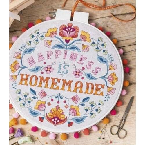 Happiness is homemade cross stitch package cartoon word 18ct 14ct 11ct cloth cotton thread embroidery DIY handmade needlework