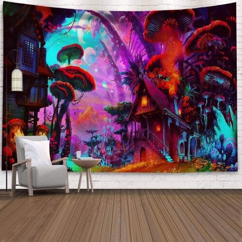 Fairytale Psychedelic Tapestry Wall Hanging Mushroom Tapestry Yoga Throw Carpet Hippie Home Decor Wall Tapestry