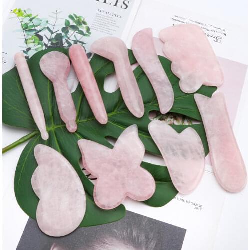 Rose Quartz Jade Guasha Board Natural Stone Scraper Tools for Face Neck Back Body Pressure Therapy Facial Massager Skincare Tool