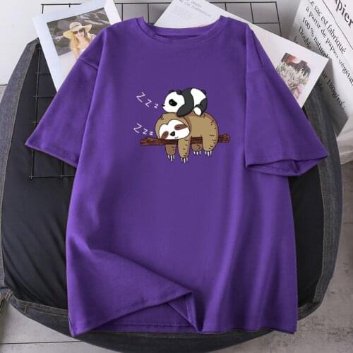 Sleep Padan And Sloth Print Woman T-shirts Short Sleeve O-neck Female Summer High Quality Fashion Lady Clothing 2021 New Tees