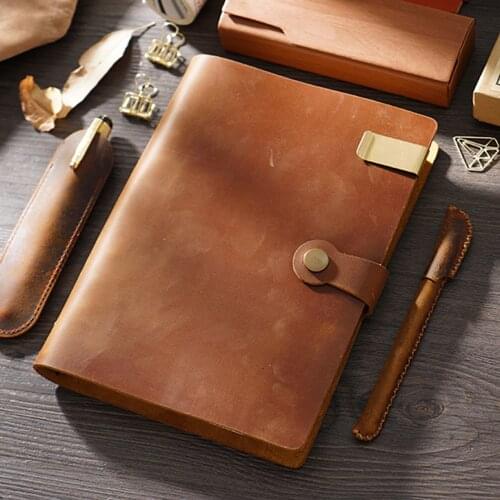 Thick Loose Leaf Notebook A5 Journal Vintage Genuine Leather Diary 192P Lined Paper 2021 Planner Agenda Gift