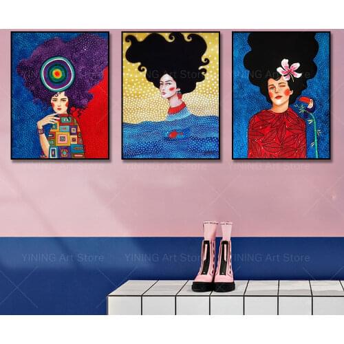 Vintage Painted Woman Nordic Painting Canvas Print Poster Wall Art Picture For Living Room Home Decor DecorationFrameless