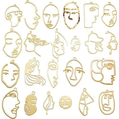 YuenZ 10pcs 26 Style KC Gold Color Alloy Human Face Hollow Charms Pendant Necklaces for DIY Jewelry Findings Accessories W15