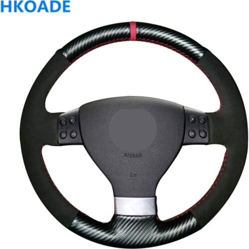 DIY Hand-stitched Black Suede Car Steering Wheel Cover For Volkswagen Golf 5 Mk5 VW Passat B6 Jetta 5 Mk5 Tiguan 2007-2011