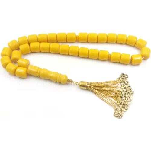 Tasbih Yellow Resin Muslim bracelet Eid gift Gold tassel Mans islamic Accessories Misbaha arabic fashion product rosary bead