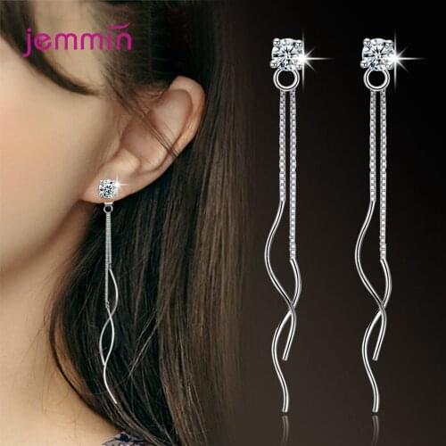 2021 New Fashion Cubic Zirconia Dangle Long Ear Line 925 Sterling Silver Drop Earrings For Women Simple Chain Tassel Jewelry