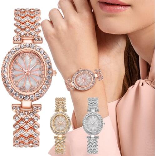Women Exquisite Flower Diamond Watches Ladies Luxury Stainless Steel Quartz Wristwatches Zegarek Damski