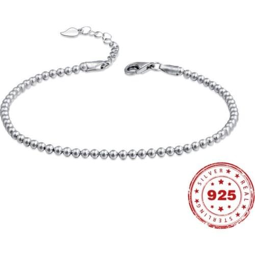 100% Original S925 Sterling Silver Round Bead Bracelet For Women 20cm Silver Hand Chain Ladies Charm Bracelet Holiday Gift