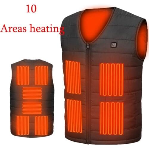 Plus Size 10 Area Heating Vest Men/Women V-neck USB Heated Vest Smart Control Temperature Heating Jacket Coat Winter Hunting