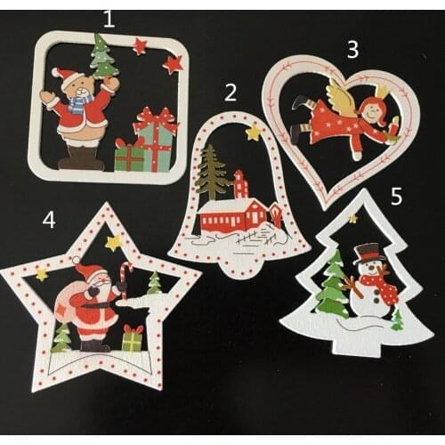 10Pcs/Lot DIY Wooden Christmas Decorative Cartoon Handmade Scrapbooking For Craft Home Decor Pendant