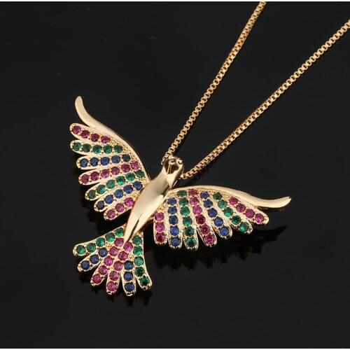 2019 Trendy New Gold Color Copper Eagle Multicolor AAA Cubic Zirconia Pendant Necklaces Womens Fashion Jewelry Cobre CZ Colar