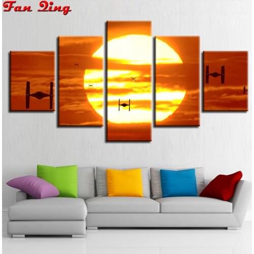 Sunset boat 5 Pieces diamond painting set mosaic diamond embroidery Diamond Canvas wall painting for living room decor home