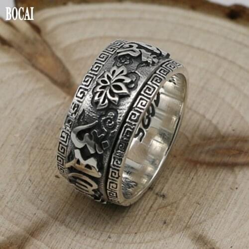 BOCAI New 100% s925 sterling silver Sanskrit punk ring for men and women personality and creativity simple mantra man ring