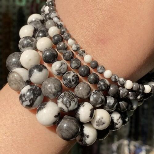 Natural Stone White Black Zebra Jaspers Beads Round Loose Spacer Beads For Jewelry Making Diy Bracelet Necklace 4 6 8 10 12mm