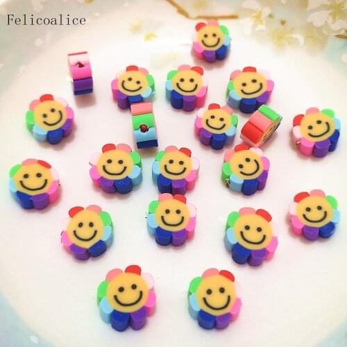 20pcs 10*5mm Round Smiley Smile Face Polymer Clay Beads Toys for Jewelry Making Girls DIY Necklace Bracelet Accessories