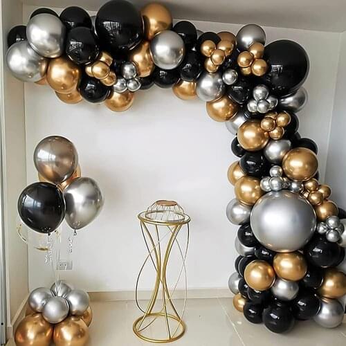 Black Gold Silver Balloon Garland Arch Kit Metallic Chrome Latex Birthday New Year Bachelorette Wedding Graduation Party Decor