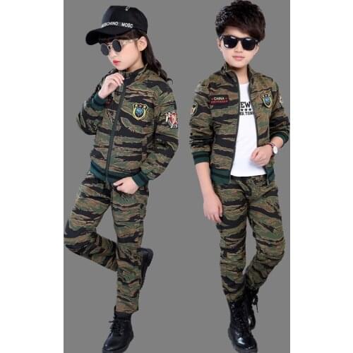 Childrens Camouflage Clothing Set Fall Boys Military Uniform Kids Handsome Sport Suit Clothes Girls Jacket + Pants 2 Pcs X159