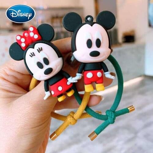 Disney 2pcs Mickey Minnie resin doll cute cartoon hair rope girl hair tie rubber band female tie head adult headdress head rope