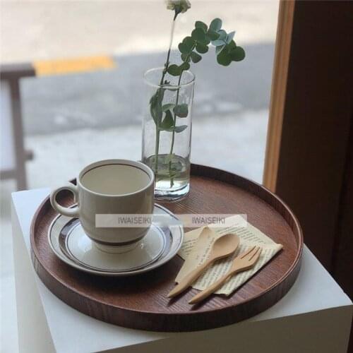 Japanese Style Round Tray Wood Plate Tea Food Dishe Drink Platter Food Plate Dinner Steak Fruit Snack Tray Home Storage Plate