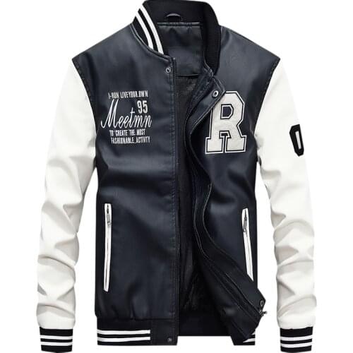 New Mens Leather Jacket In The Autumn and Winter of 2021 Brand Embroidered Baseball PU Jacket male warm wind coat