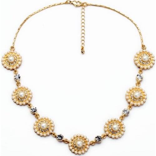 Bulk Price Zoras Store New Arrival Delicate Elegant Lady Gift Shiny Gold Color Simulated Pearl Flower Choker Necklace