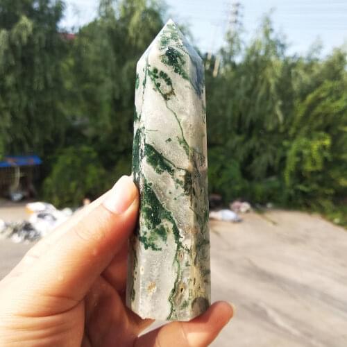 Moss Agate Crystal Point Natural Gemstone Necklace Healing Stone Chakra