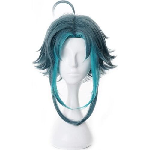 Genshin Impact Xiao Wig Cosplay Dark Green Synthetic Short Straight Heat Resistant Hair Adult Halloween + Free Wig Cap