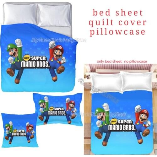 Marios Quilt Cover Super Marios Bro Bed Sheet Switch Game Bedding 3D Cartoon Printed Pillowcase Cushion Cover Child Bedroom Gift