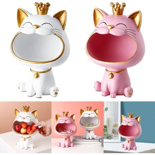 Lucky Cat Statue Sculpture Table Decoration Miniature Figurine Sundries Storage Box Modern Living Room Desk Home Decor
