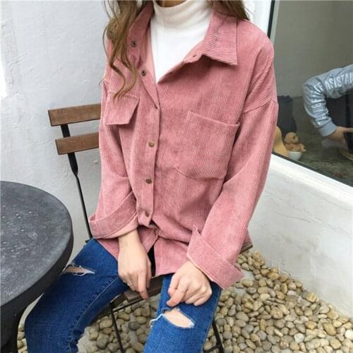 New Shirt 2021 Autumn New Ins Loose And Versatile Corduroy Shirt Womens Solid Color Casual Long Sleeve Shirt Coat