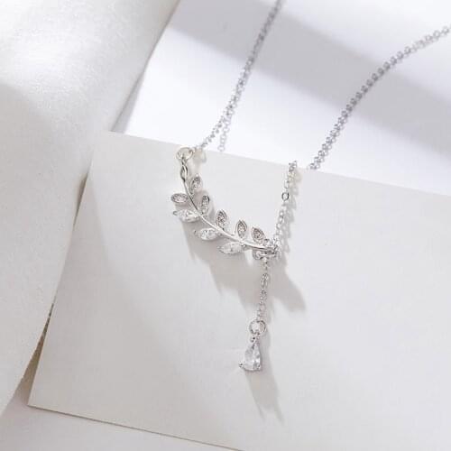 S925 3Pcs/Lot Leaf Zircon charm chain female tide light luxury Fashion Necklaces